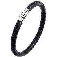 Yellow Chimes Leather Bracelet for Men Handcrafted Braided Black Leather Wrist Band Bracelet for Men and Boys
