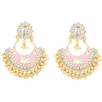 Yellow Chimes Chandbali Earrings for Women Ethnic Gold Plated Traditional Moti Beads Pink Meenakari Chand bali Earrings for Women and Girls
