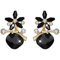 Yellow Chimes Stud Earrings for Women Black Crystal Stud Earrings Floral Shaped Gold Plated Fashion Studs for Women and Girls.