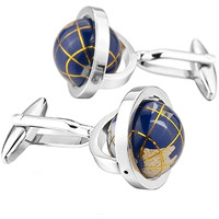 Yellow Chimes Cufflinks for Men and Boys Blue Cuff links | Formal Stainless Steel Unique Spin-Able Earth Globe Blue Cufflink | Birthday Gift for Men and Boys Anniversary Gift for Husband