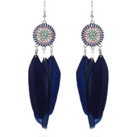 Yellow Chimes Danglers Earrings for Women | Blue Feather Silver Toned Earrings | Long Tassel Silver Plated Dangler Earrings | Birthday Gift for Girls & Women Anniversary Gift for Wife