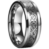 Yellow Chimes Silver Rings For Men | Pack of 1 Stainless Steel Men Ring | Dragon Celtic Design Silver Finger Ring for Boys | Ideal Gift For Men and Boys