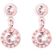 Yellow Chimes Crystal Earrings for Women Western Style Rose Gold Plated Stainless Steel Roman Numericals Engraved Crystal Drop Earrings for Women and Girls