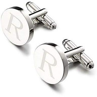 Yellow Chimes Exclusive Collection Alphabet Letters Stainless Steel Statement Cufflinks for Men (Silver R Cufflinks)