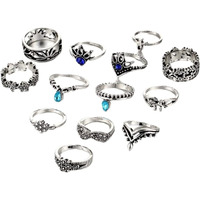 Yellow Chimes Rings for Women and Girls Fashion Aesthetic Ring Set Oxidised Silver Toned Aesthetic Rings Vintage Style Midi Finger 13 PCS Knuckle Rings Set | Birthday Gift For Girls & Women
