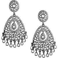 Yellow Chimes Danglers Earrings for Women Kundan Earrings Ethnic Black Gun Plated Traditional White Stones Dangler Earrings for Women and Girls.