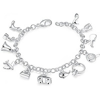 Yellow Chimes Bracelet For Women And Girls Fashion Silver Color Charm Chain Bracelets | Muti Shaped Charms Silver Tones Style Bracelet | Birthday And Anniversary Gift