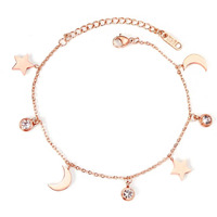 Yellow Chimes Anklets for Women Rose Gold-Plated Stainless Steel Moon & Star Charms Anklet For Women and Girls Valentine Gift for Girls