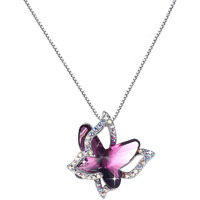 Yellow Chimes Pendant for Women and Girls Purple Crystal Pendant for Women | Silver Toned Butterfly Shaped Pendent Chain for Girls | Birthday Gifts For Women Valentine Gift for Girls