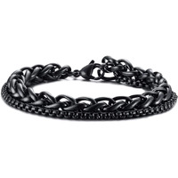 Yellow Chimes Bracelet for Men Stainless Steel Double Layer Figaro Black Chain Bracelet for Men and Boys