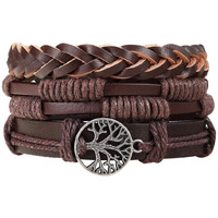 Yellow Chimes Leather Bracelet for Men Wide Brown Color Multi-Layred Leather Wrap,Charm Bracelet Set for Men and Boys
