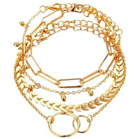 Yellow Chimes Combo Bracelets for Women 4 Pcs Chain & Links Gold Plated Multi Layered Bracelet Set for Women and Girls