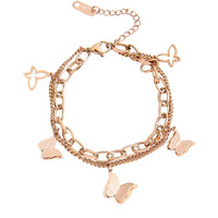 Yellow Chimes Bracelet for Women Rose Gold Stainless Steel Butterfly Charm Adjustable Chain Bracelet for Women and Girls