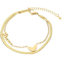 Yellow Chimes Chain Bracelet for Women Gold-Plated 2 Layered Stainless Steel Heart Charm Love Bracelet For Women and Girls