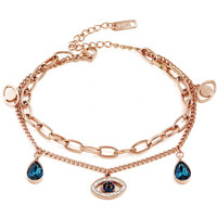 Yellow Chimes Evil Eye Bracelet for Women Rose Gold-Plated Crystal Studded Link Chain Charm Bracelet For Women and Girls