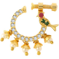 Yellow Chimes Nose Ring for Women American Diamond Nose Pin Gold Plated Traditional Non Piercing Nose Rings for Women and Girls.