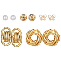 Yellow Chimes Stud Earrings for Women Set of 5 Pairs Gold Plated Twisted Design Contemporary Combo Stud Earrings Set For Women and Girls