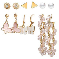 Yellow Chimes Hoop Earrings for Women Set of 6 Pairs Gold Plated Butterfly Pink Combo Stud Hoop Earrings Set For Women And Girls