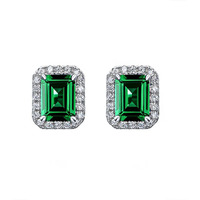 Yellow Chimes Stud Earrings for Women Green Square Crystal Silver Plated Stud Earrings for Women and Girls