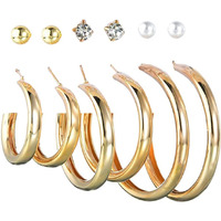 Yellow Chimes Hoop Earrings for Women Combo of 6 Pairs Stud Earrings Crystal Pearl Gold Plated Stud Hoop Earrings Set for Women and Girls.