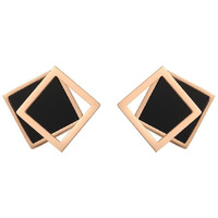 Yellow Chimes Stud Earrings for Women Western Rose Gold Plated Stainless Steel Black Square Studs Earrings For Women and Girls