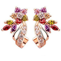 Yellow Chimes Stud Earrings for Women Florets Love Curvacious Swiss Cubic Zirconia 18K Rose Gold Plated Clip-On Earrings for Girls and Women