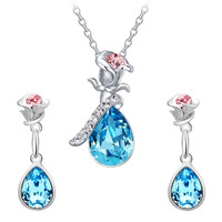 Yellow Chimes Pendant Set for Women and Girls A5 High Grade Blue Crystal Pendant Set Silver Tone Floral Pendant With Earrings Set for Girls | Birthday Anniversary Gift for Wife