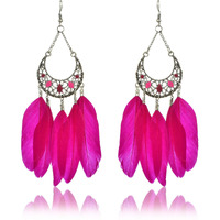 Yellow Chimes Pink Danglers Earrings for Women | Feathers Tassel Earrings for Girls | Fashion Women Earrings | Long Chain Dangler Earrings | Birthday Gift For Girls Anniversary Gift for Wife