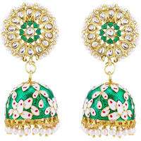 Yellow Chimes Ethnic Gold Plated Traditional Meenakari Flower Design Chandbali Beads Dangler Earrings for Women and Girls (Design 10)
