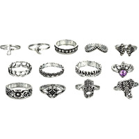 Yellow Chimes Rings for Women and Girls Fashion Aesthetic Ring Set Oxidised Silver Toned Aesthetic Rings Vintage Style Midi Finger 13 PCS Knuckle Rings Set | Birthday Gift For Girls & Women