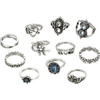Yellow Chimes Rings for Women and Girls Fashion Aesthetic Ring Set Oxidised Silver Toned Aesthetic Rings Vintage Style Midi Finger 11 PCS Knuckle Rings Set | Birthday Gift For Girls & Women
