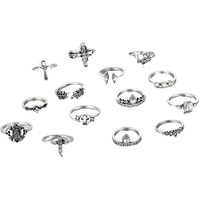 Yellow Chimes Rings for Women and Girls Fashion Aesthetic Ring Set Oxidised Silver Toned Aesthetic Rings Vintage Style Midi Finger 14 PCS Knuckle Rings Set | Birthday Gift For Girls & Women