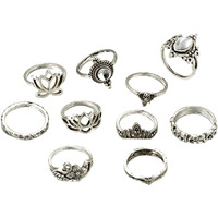 Yellow Chimes Rings for Women and Girls Fashion Aesthetic Ring Set Oxidised Silver Toned Aesthetic Rings Vintage Style Midi Finger 10 PCS Knuckle Rings Set | Birthday Gift For Girls & Women