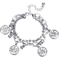 Yellow Chimes Stylish Silver Plated Coin Design Chain Beads Adjustable Bracelet for Women and Girls, Medium