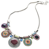 Yellow Chimes Latest Fashion Silver Plated Multicolour Circle Design Charm Locket Choker Necklace for Women and Girls, Silver, Multicolour, Medium