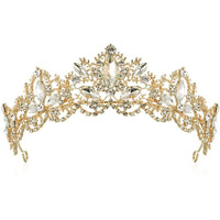 Yellow Chimes Tiara for Women and Girls Gold Plated Crown for Women White Crystal Studded Bridal Wedding Crown Tiaras for Women and Girls Gift For Women & Girls Valentine Gift for Girls