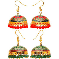 Yellow Chimes Meenakari Earrings for women Handcrafted Meenakari Combo 2 Pairs Traditional Jhumka/Jhumki Earrings for Women and Girls (MNKR 15)
