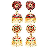 Yellow Chimes Meenakari Jumka Earrings with Ethnic Design Gold Plated Traditional Beads Combo of 2 pair for Women and Girls