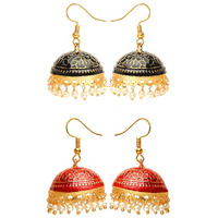 Yellow Chimes Meenakari Jumka Earrings with Ethnic Design Gold Plated Traditional Beads Combo of 2 pair for Women and Girls