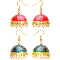 Yellow Chimes Meenakari Jumka Earrings with Ethnic Design Gold Plated Traditional Beads Combo of 2 pair for Women and Girls