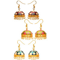 Yellow Chimes Meenakari Jumka Earrings with Ethnic Design Gold Plated Traditional Beads Combo of 3 pair for Women and Girls