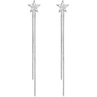 Yellow Chimes Earrings for Women and Girls Silver Crystal Dangler | Silver Toned Star Shaped Long Chain Danglers Earrings for Women | Birthday Gift for girls and women Anniversary Gift for Wife