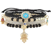 Yellow Chimes Bracelet for Women and Girls Evil Eye Nazariya Bracelets for Women | 6 Pcs Black Beads Layered Bracelet | Birthday Gift For girls and women Anniversary Gift for Wife