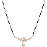 Yellow Chimes Mangalsutra for Women Silver Toned AD/American Diamond Studded Black Beads Mangalsutra for Women and Girls