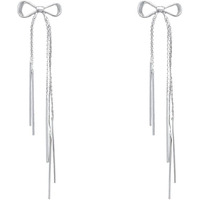 Yellow Chimes Earrings For Women Silver Toned Bow Shaped Chain Hanging Dangler Earrings For Women and Girls