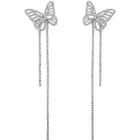 Yellow Chimes Earrings for Women and Girls Silver Dangler Earrings | Silver Toned Crystal Butterfly Long Chain Danglers Earrings for Women | Birthday Gift for girls and women Anniversary Gift for Wife