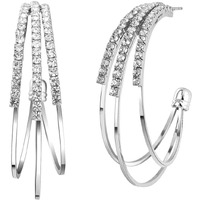 Yellow Chimes Earrings for Women and Girls Hoop Earrings for Girls | Silver Toned Crystal Studded Hoop Earrings | Birthday Gift for girls and women Anniversary Gift for Wife