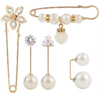 Yellow Chimes Brooch for Women and Girls | 5 Pcs White Pearl Brooch Pins Sweater Shawl Clips Faux Pearl | Collar Safety Pin Clothing Dresses Decoration Accessories | Birthday Gift for Girls and Women