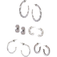Yellow Chimes Hoop Earrings for Women Fashion Silver Hoops Earrings | Rhodium Plated Combo of 5 Pairs Hoops Bali Earrings for Girls | Birthday Gift for Girls & Women Anniversary Gift for Wife