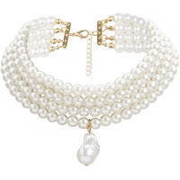 Yellow Chimes Necklace for Women and Girls Fashion White Pearl Necklace for Women Western Multi Layer Pearl Choker Necklace for Girls | Birthday Gift for Girls and Women
